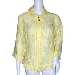 TanJay Shirt Womens 10 Yellow Floral Sheer Lightweight Vacation‎ Cruise Casual